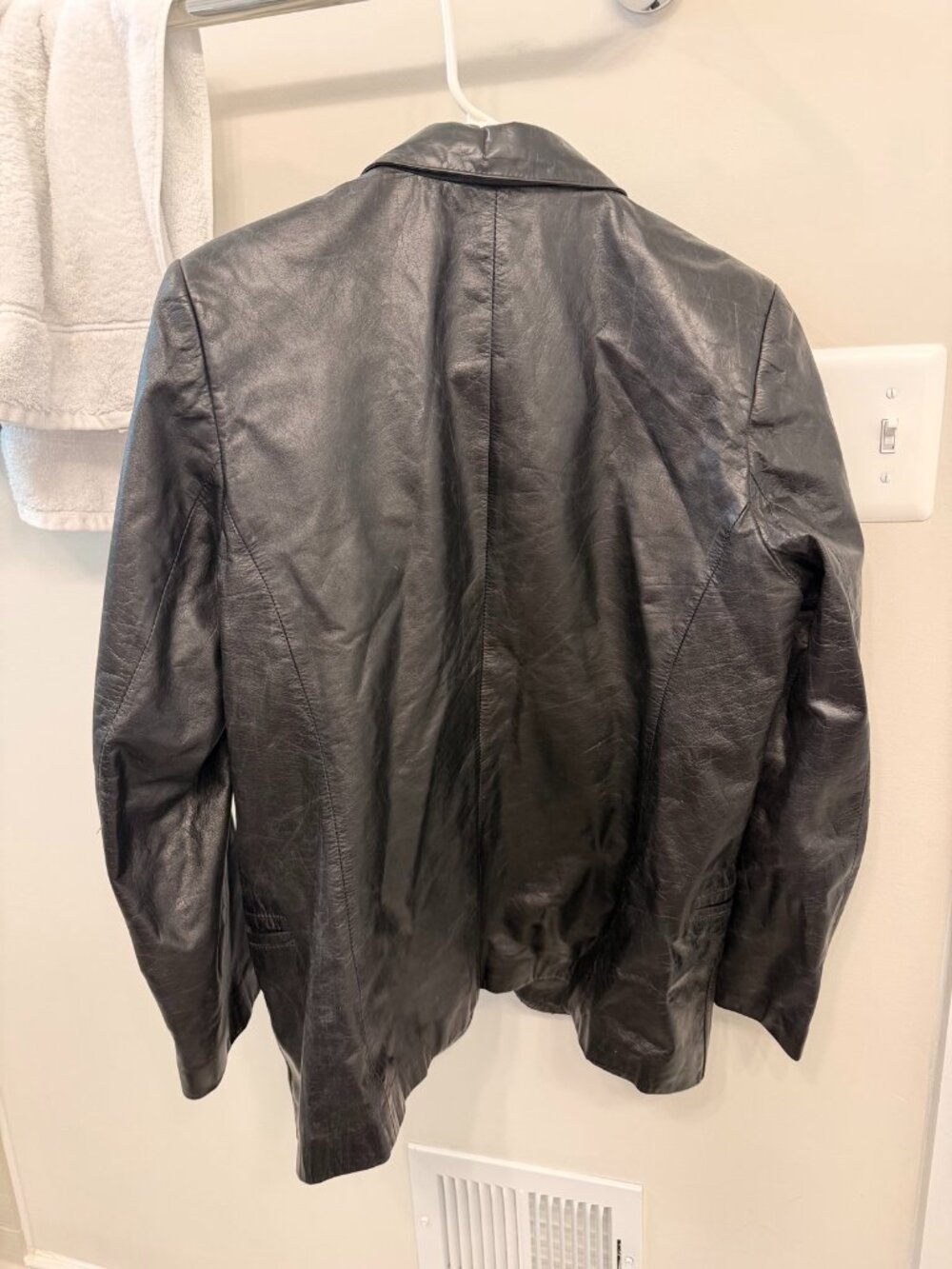 Leather Loft Black Leather Blazer - Single Button Notch Lapel, Size 11/12 (M/L)